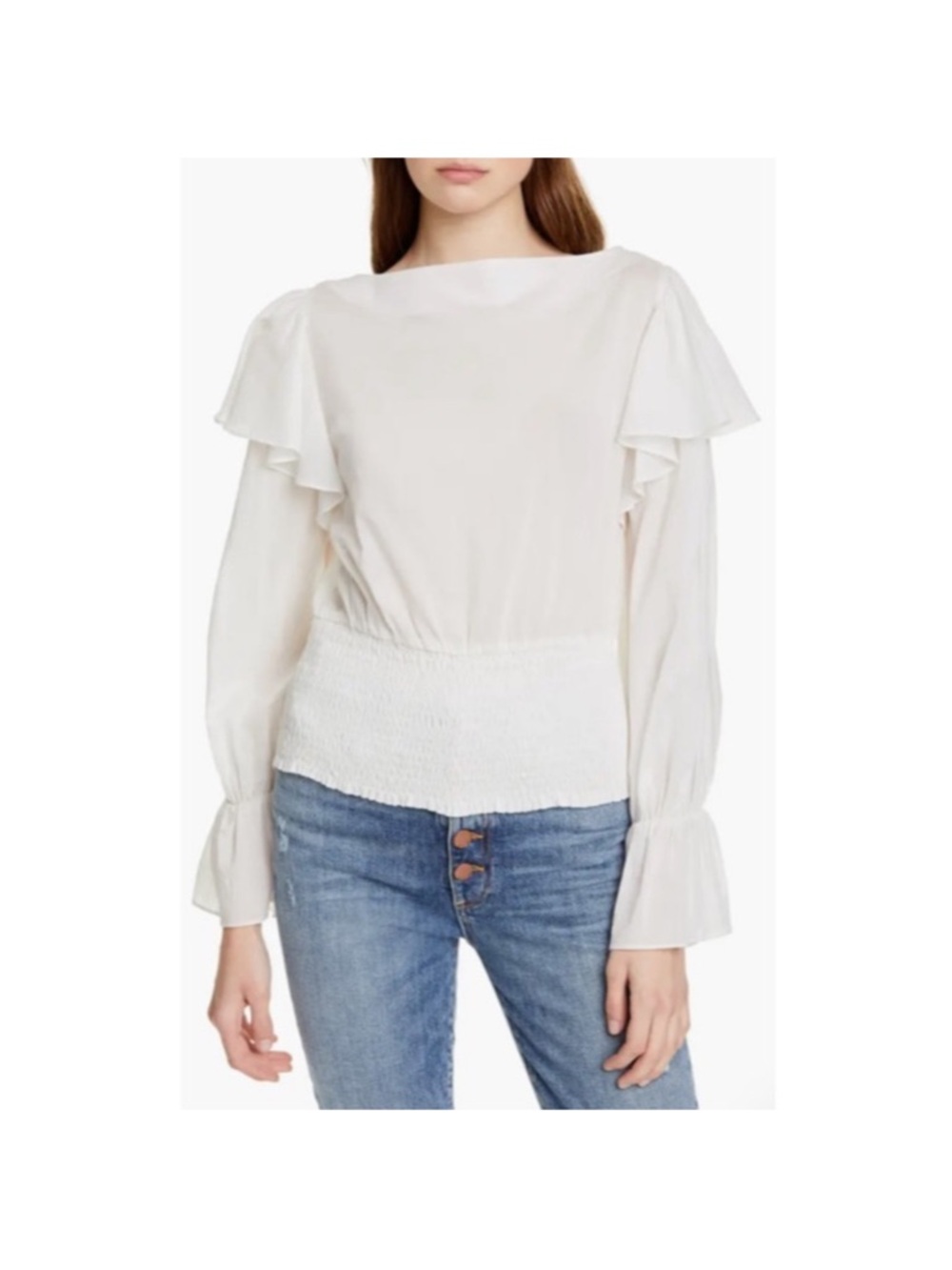 Alice + Olivia Laya Ruffle Smocked Waist Cotton Blouse Small